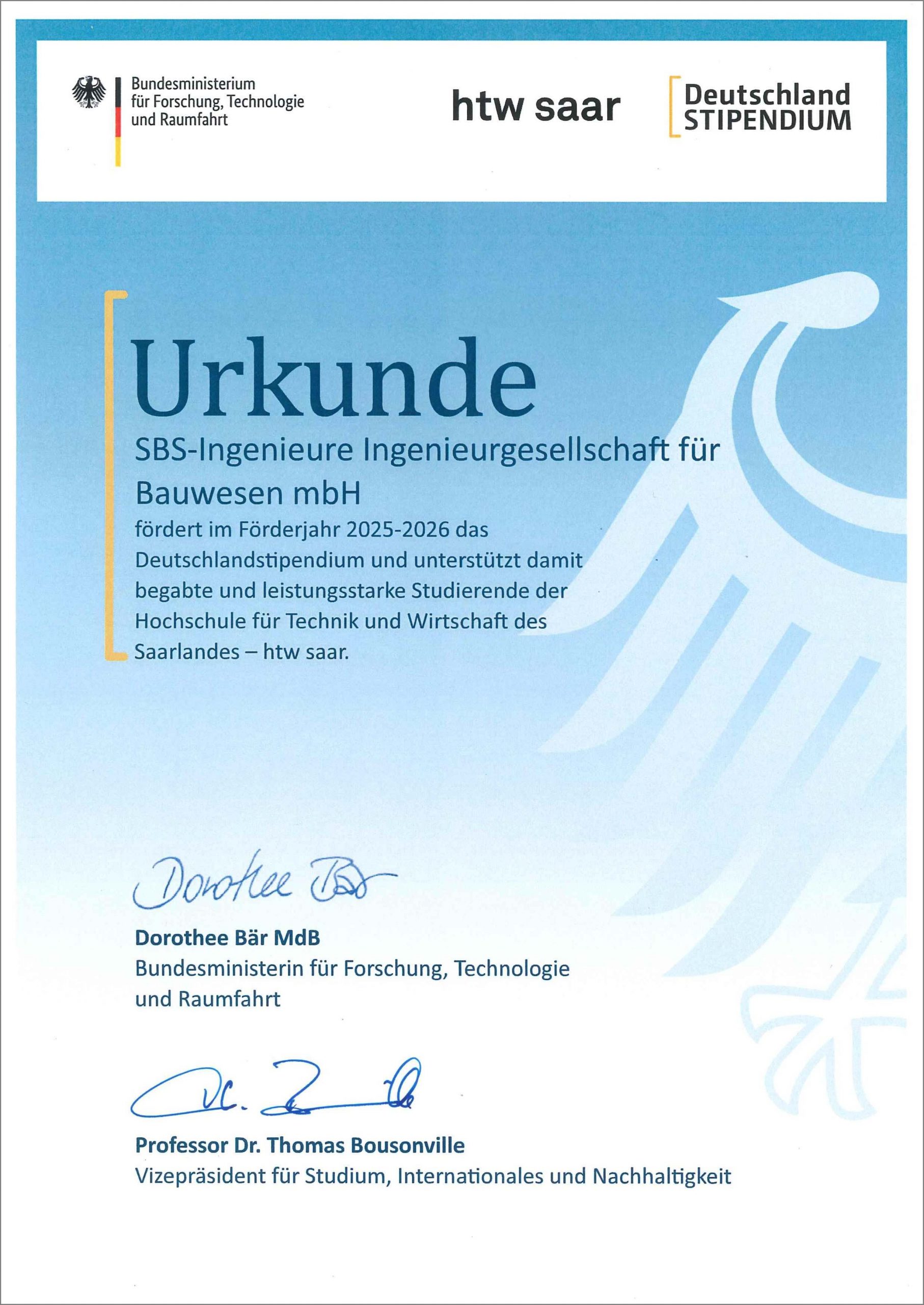 2025/26 Förderer des Deutschlandstipendiums